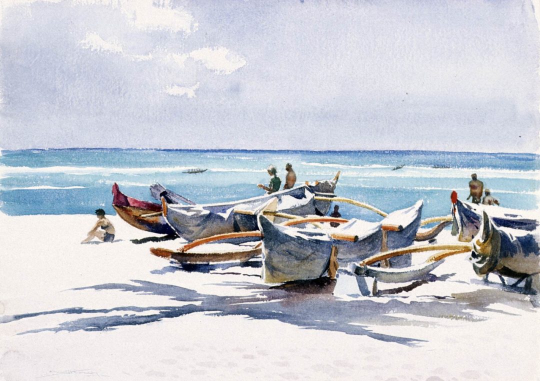 Emil J. Kosa, Jr., Waikiki, circa 1968, watercolor on paper, 21 3/4 x 30 inches. Gift of the National Academy of Design, Henry W. Ranger Fund, 1970.1.22. © Estate of Emil J. Kosa Jr.