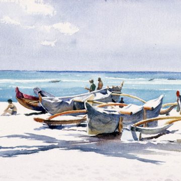 Emil J. Kosa, Jr., Waikiki, circa 1968, watercolor on paper, 21 3/4 x 30 inches. Gift of the National Academy of Design, Henry W. Ranger Fund, 1970.1.22. © Estate of Emil J. Kosa Jr.