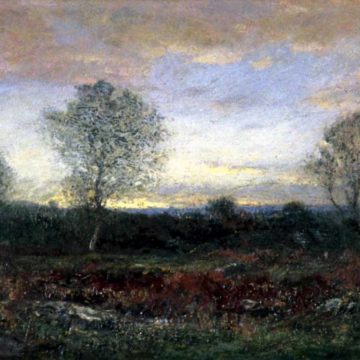 Dwight William Tryon, Evening Autumn, 1916, oil on panel, 10 × 14 inches. Gift of Mr. & Mrs. Charles M. Butler, 1991.14.2.21.
