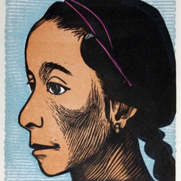 Elizabeth Catlett, Niña, 1957, linocut, 6 × 5 ⅛ inches. 2004 Collectors' Circle purchase, 2004.24.01.66. © Catlett Mora Family Trust / Artists Rights Society (ARS), New York.