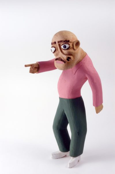 Sulton Rogers, Untitled Man with Pink Shirt and Green Pants, not dated, carved and painted wood, 12 ½ × 4 × 6 inches. Museum purchase, 2006.11.02.32.