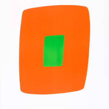 Ellsworth Kelly, Orange with Green (Orange avec vert) from Suite of Twenty-Seven Color Lithographs, 1964–65, color lithograph, Maeght Éditeur, Paris, publisher, Maeght Imprimerie, Levallois-Perret, France, printer, 35 ¼ × 23 ⅝ inches. Gift of Atlas Kinzel, 2008.04.61. © Ellsworth Kelly Foundation