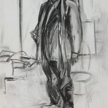 Elaine de Kooning, Portrait of Aristodimos Kaldis, 1976, charcoal on paper, 29 ½ × 20 ½ inches. Black Mountain College Collection, Museum purchase, 2008.15.43. © Elaine de Kooning Trust