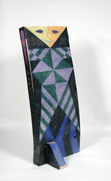 Norm Schulman, Arlecchino and Jester, 1985-2005, engobe painted, glazed stoneware, 51 ½ × 18 ¼ × 14 inches. Gift of the Artist, 2009.08.35. © Estate of Norm Schulman