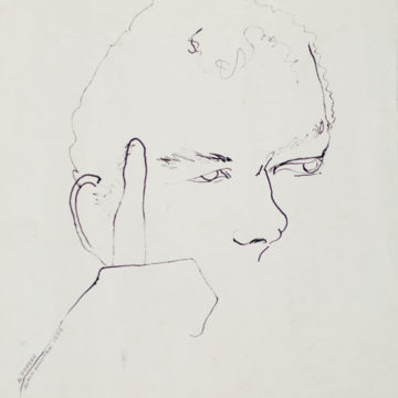Marianne Preger-Simon, Portrait of Merce Cunningham, 1953, ink on paper, 11 ⅜ × 10 inches. Black Mountain College Collection, gift of the Artist, 2009.17.12.41. © Marianne Preger-Simon