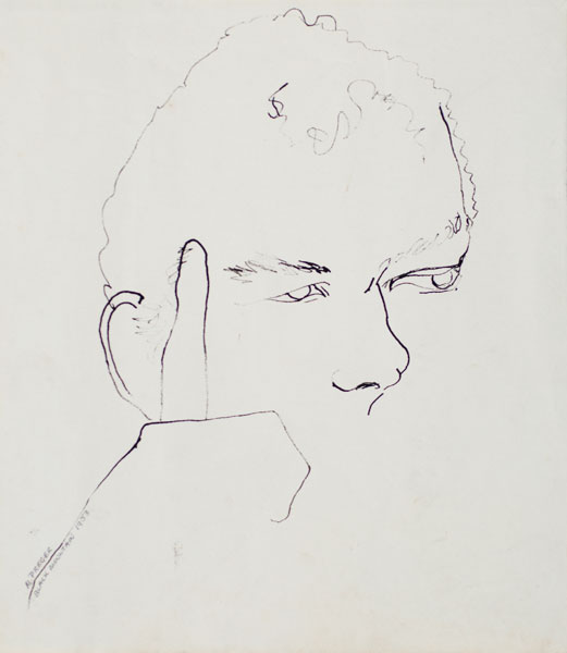 Marianne Preger-Simon, Portrait of Merce Cunningham, 1953, ink on paper, 11 ⅜ × 10 inches. Black Mountain College Collection, gift of the Artist, 2009.17.12.41. © Marianne Preger-Simon