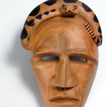 Virgil Crowe, Rattlesnake Mask, 2009, wood, 10 ¼ × 7 × 3 ⅝ inches. Museum purchase with funds provided by 2009 Art Nouveaux, 2010.01.03.54. © Virgil Crowe