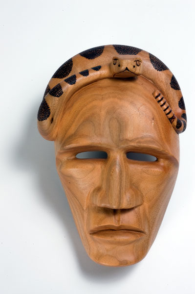 Virgil Crowe, Rattlesnake Mask, 2009, wood, 10 ¼ × 7 × 3 ⅝ inches. Museum purchase with funds provided by 2009 Art Nouveaux, 2010.01.03.54. © Virgil Crowe
