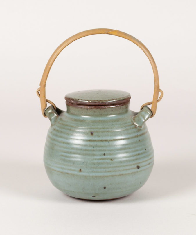 Lidded vessel with bamboo handle