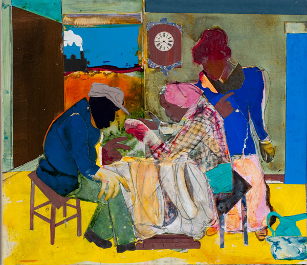 Romare Bearden, Sunset Express, 1984, collage on panel, 12 ⅝ × 14 inches. Museum purchase, 1985.04.1.29. © The Romare Bearden Foundation / Artists Rights Society (ARS), New York.