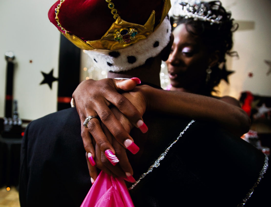 Prom king and queen, dancing at the black prom, Vidalia, Georgia