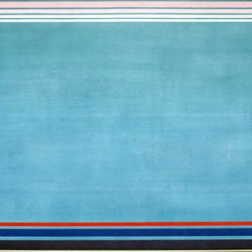 Kenneth Noland, NORTH SOUTH EAST WEST, 1990, acrylic on canvas, 66 ⅝ × 120 inches. Black Mountain College Collection, gift of the Artist, 1992.01.24. © Estate of Kenneth Noland / Artists Rights Society (ARS), New York.