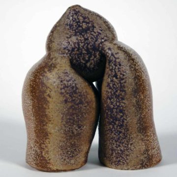 Karen Karnes, Untitled Sculpture, 2003, wood-fired and glazed stoneware, 8-1/2 × 5-3/8 inches. Black Mountain College Collection, Museum purchase with funds provided by June & Vito Lenoci, Helga & Jack Beam, and Pamela L. Myers in memory of James Roy Moody, 2004.11.85.