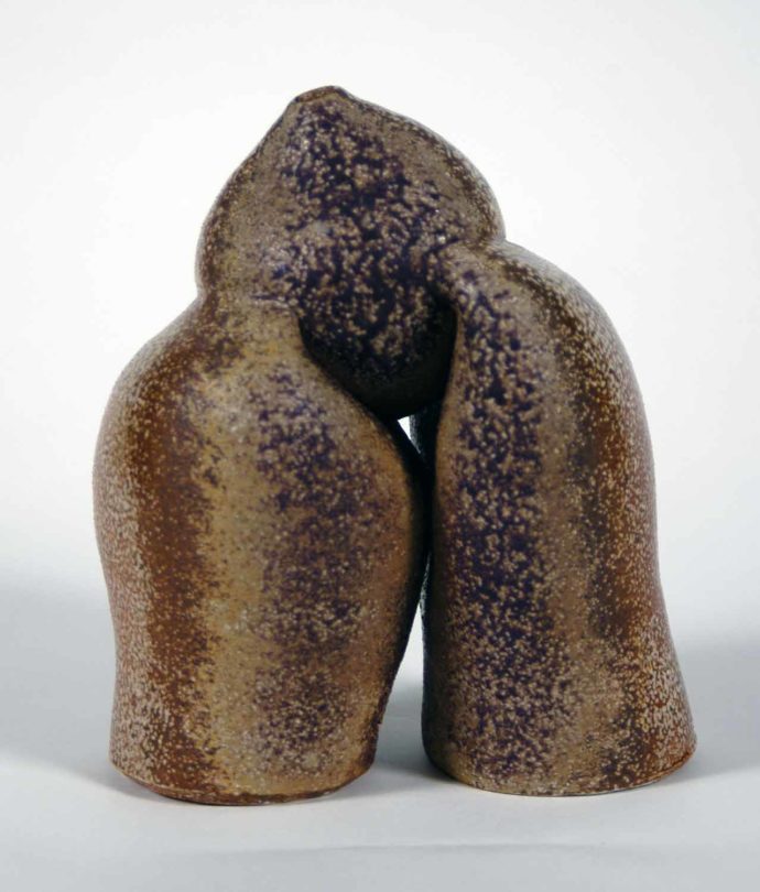 Karen Karnes, Untitled Sculpture, 2003, wood-fired and glazed stoneware, 8-1/2 × 5-3/8 inches. Black Mountain College Collection, Museum purchase with funds provided by June & Vito Lenoci, Helga & Jack Beam, and Pamela L. Myers in memory of James Roy Moody, 2004.11.85.