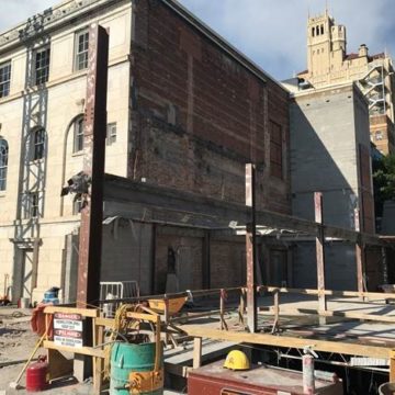 Demolition of the Asheville Art Museum's core in summer 2017.