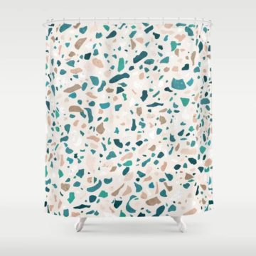 Terrazzo turquiose pattern shower curtain via Society6